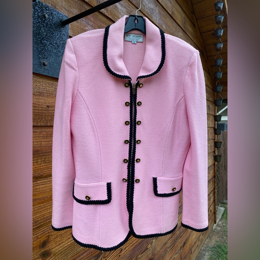 St. John Collection three piece suit.  Pink and black.